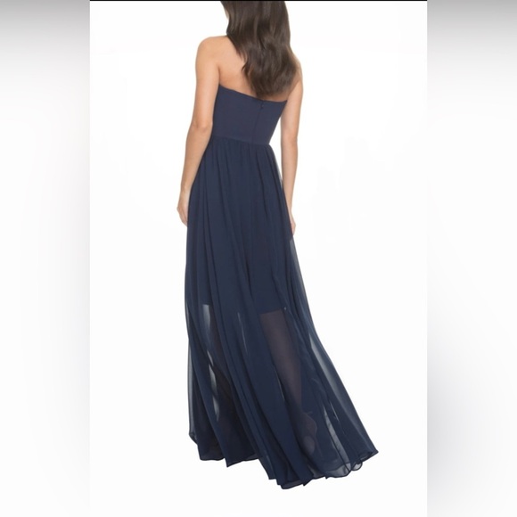 Dress The Population Ella Strapless Crepe Chiffon Gown in Midnight Blue-Size L - Picture 2 of 9